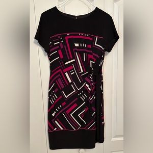 R & K multi-colored dress, with side sash, and button back, size M